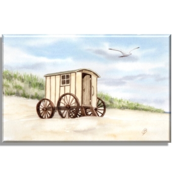 Leinwand 40 x 30 cm Keilrahmen Canvas-Leinen Aquarell Maritim Kunst Druck Kunstdruck Nordsee Norderney Badekarren  Insel Strand Düne